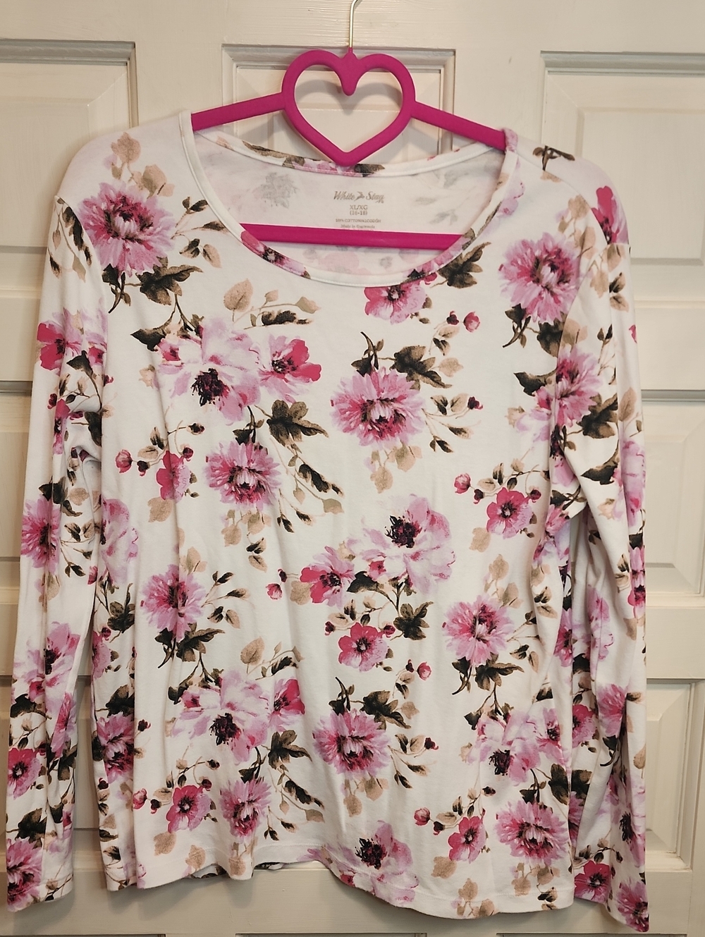 White Stag White Long-Sleeve Dressy Tee with Pink Floral Print